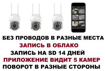 WI-FI Беспроводной комплект видеонаблюдения 3 поворотные WIFI камеры без видеорегистратора и проводов